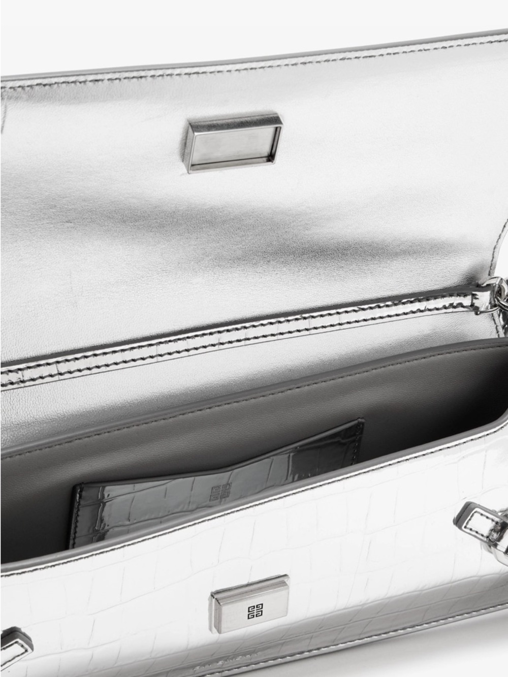 Givenchy Silver Croc-Effect Shoulder Clutch - Picture 3 of 5